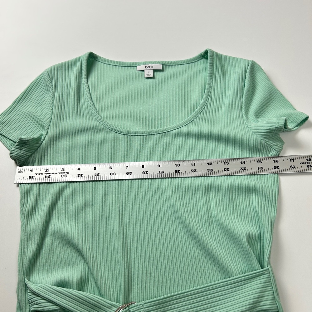 Bar III Green Ribbed Front Belt Scoop Neck Short Sleeve Top Size M - Picture 7 of 11